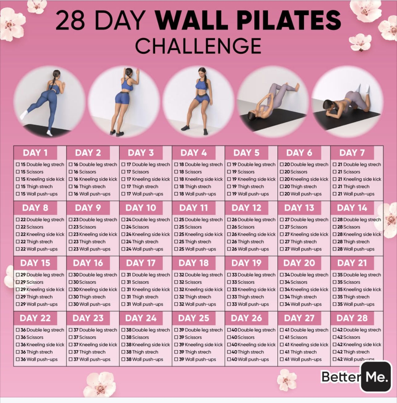 28 Day Wall Pilates Challenge Chart Pdf Free Printable Printable Free 