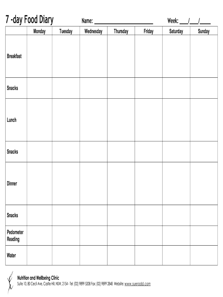 7 Day Food Diary Printable Fill Out Sign Online DocHub