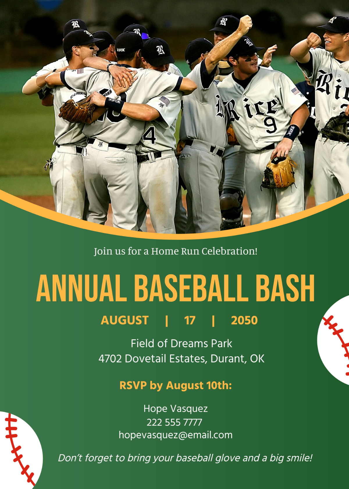 Free Baseball Party Invitation With Photo Template To Edit Online