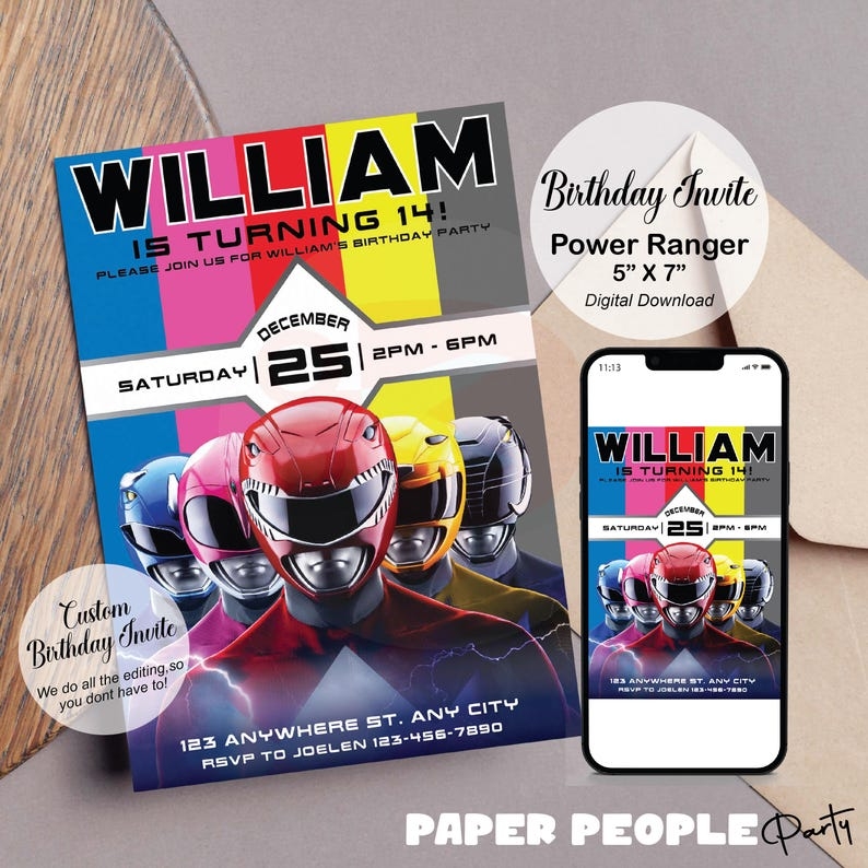 Power Ranger Invitation Power Ranger Birthday Invite Power Ranger 