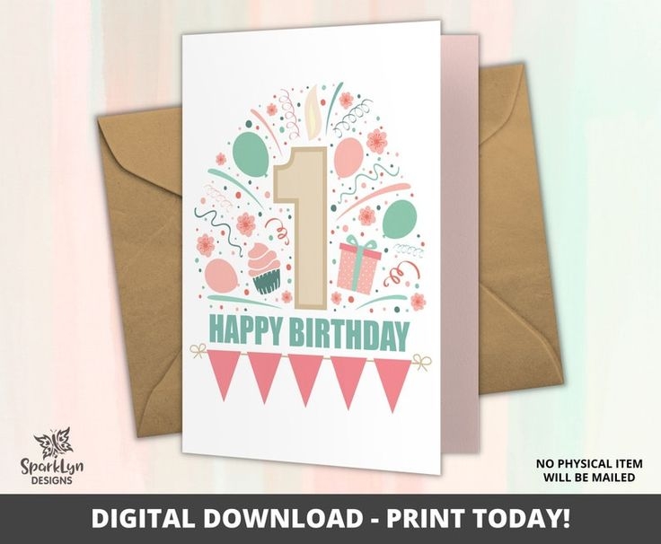 PRINTABLE First Birthday Card Happy 1st Birthday Celebration Birthday 