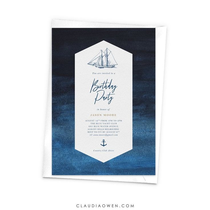 Sail Boat Nautical Printed Birthday Party Invitations Sea Fishing 