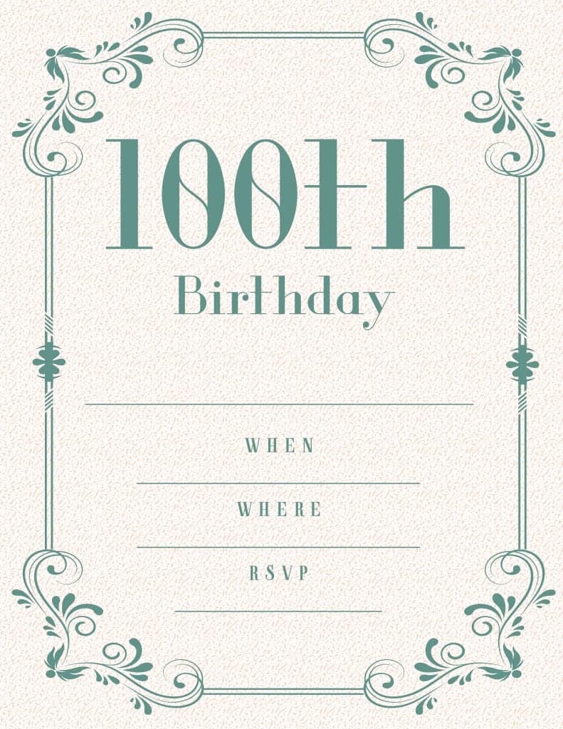 100th Birthday Party Invitation Design Art Deco Style Mint Green All 