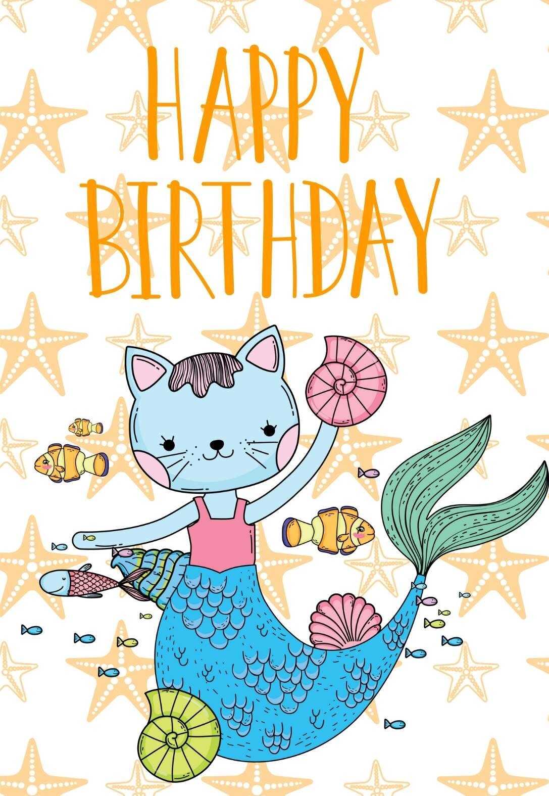 15 Mermaid Printable Birthday Cards Coloring Pages free 