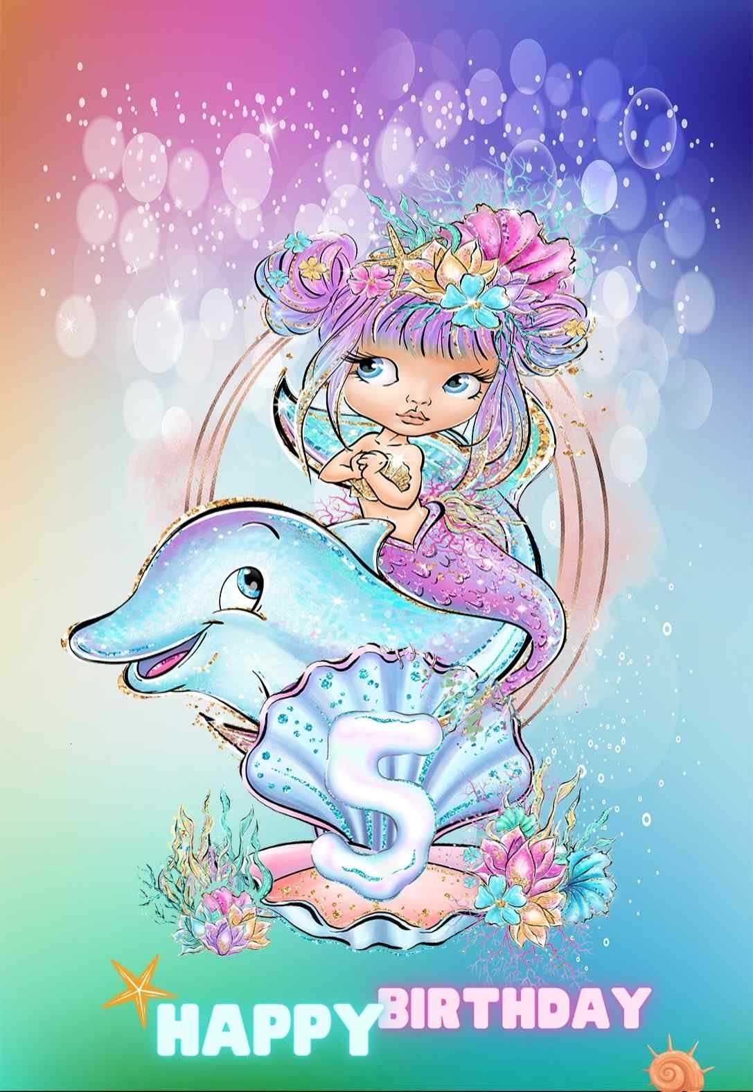15 Mermaid Printable Birthday Cards Coloring Pages free 