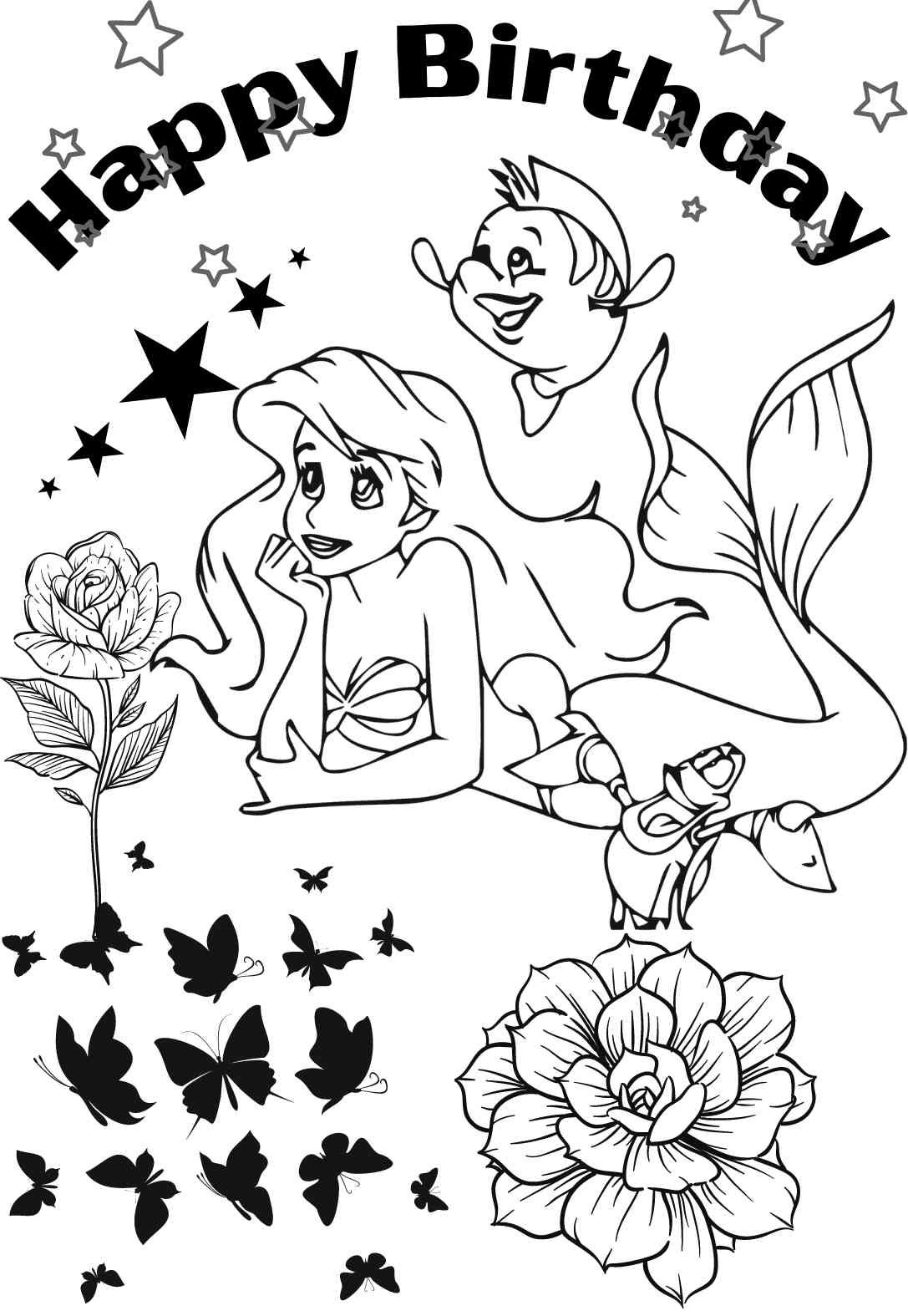 15 Mermaid Printable Birthday Cards Coloring Pages free 