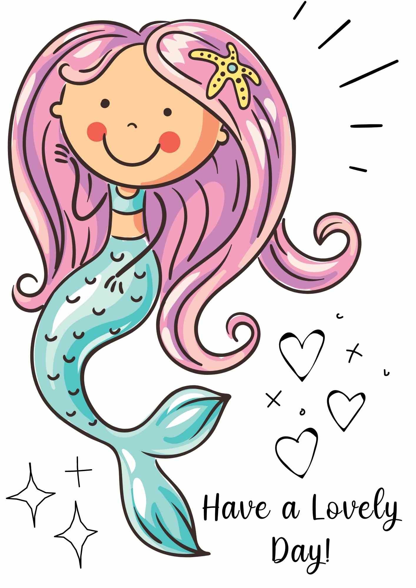 15 Mermaid Printable Birthday Cards Coloring Pages free 