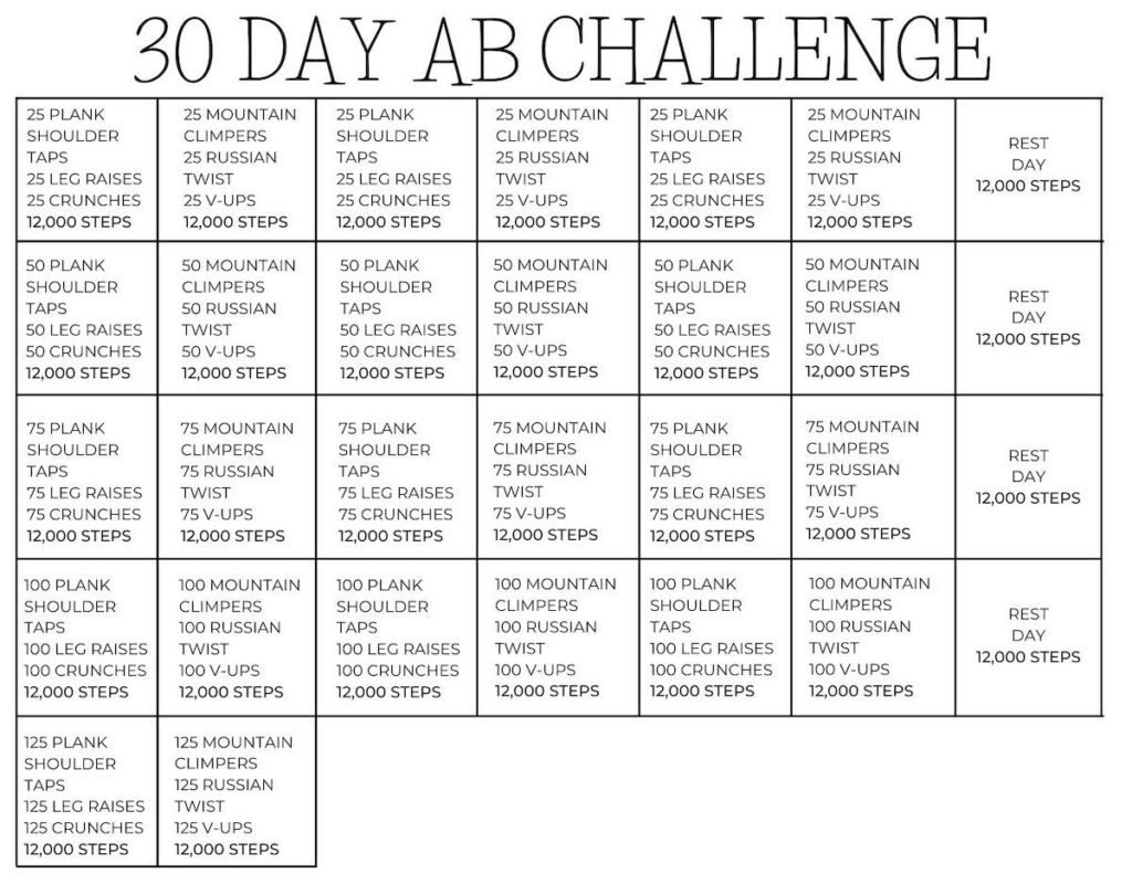 30 Day Ab Challenge Printable Printable Free Templates