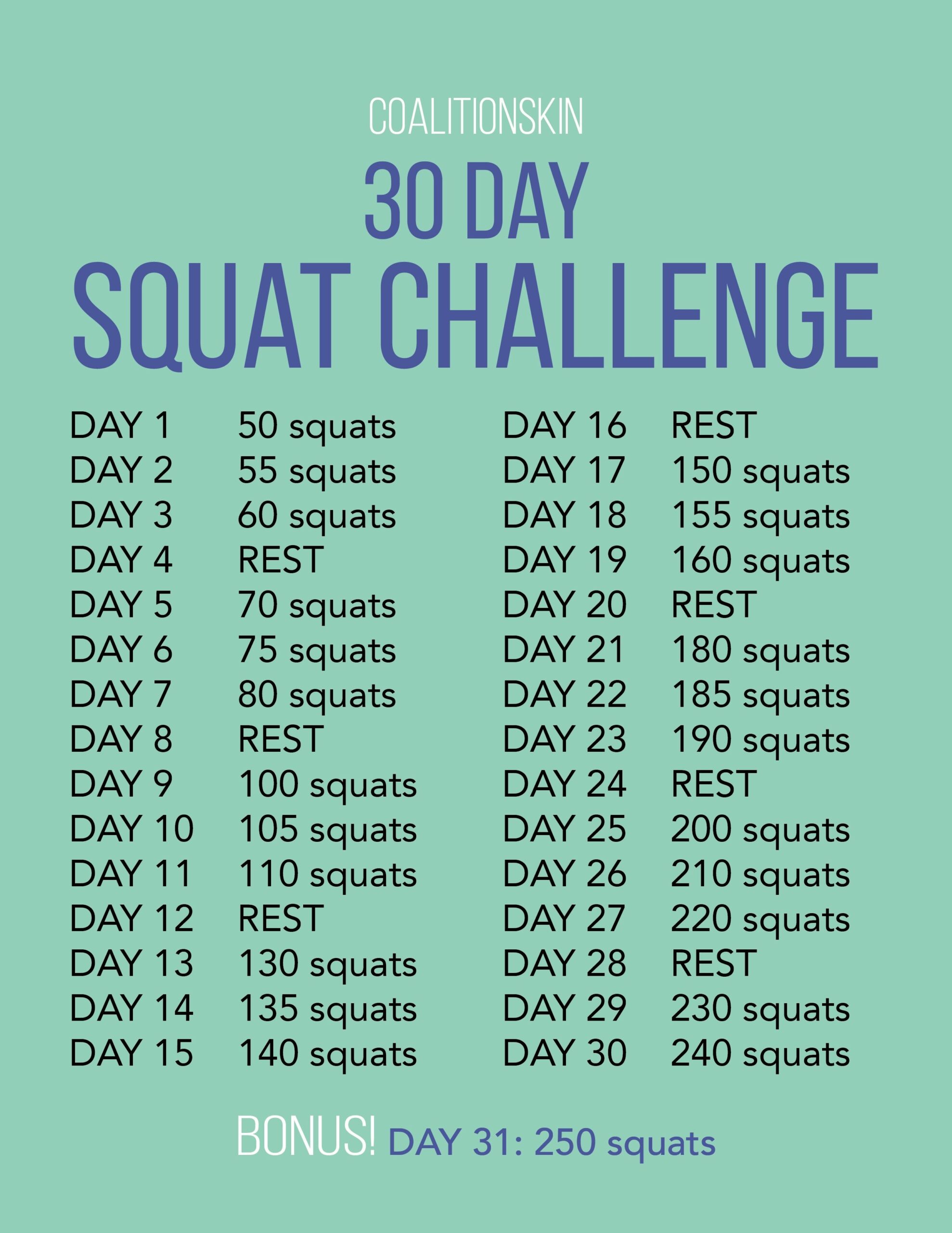 30 Day Squat Challenge Printable 30 Day Squat 30 Day Squat Challenge
