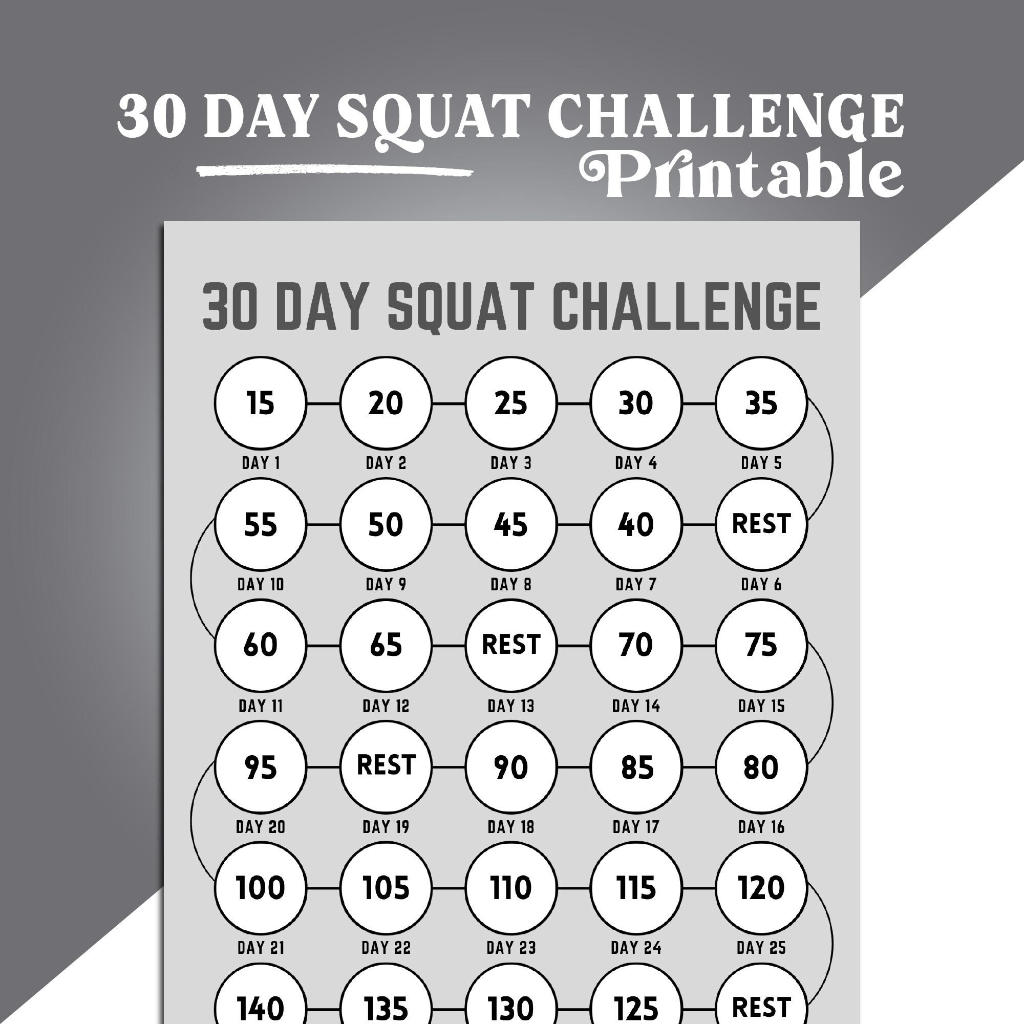 30 Day Squat Challenge Printable Squat Tracker Core Fitness Squat 