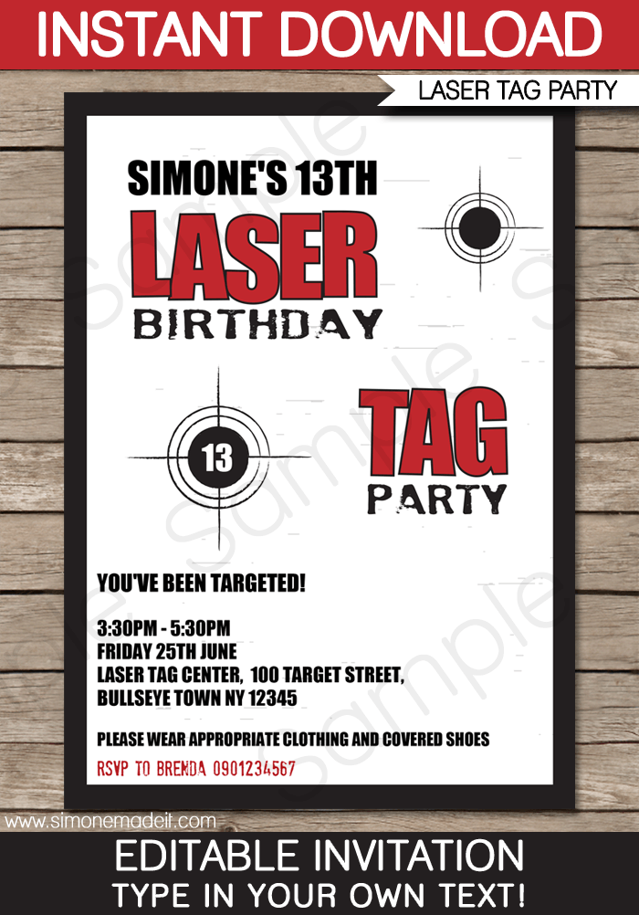 37 Laser Tag Birthday Invitations PNG Free Invitation Template