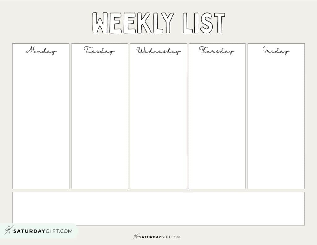 5 Day Week Calendar Printable Free