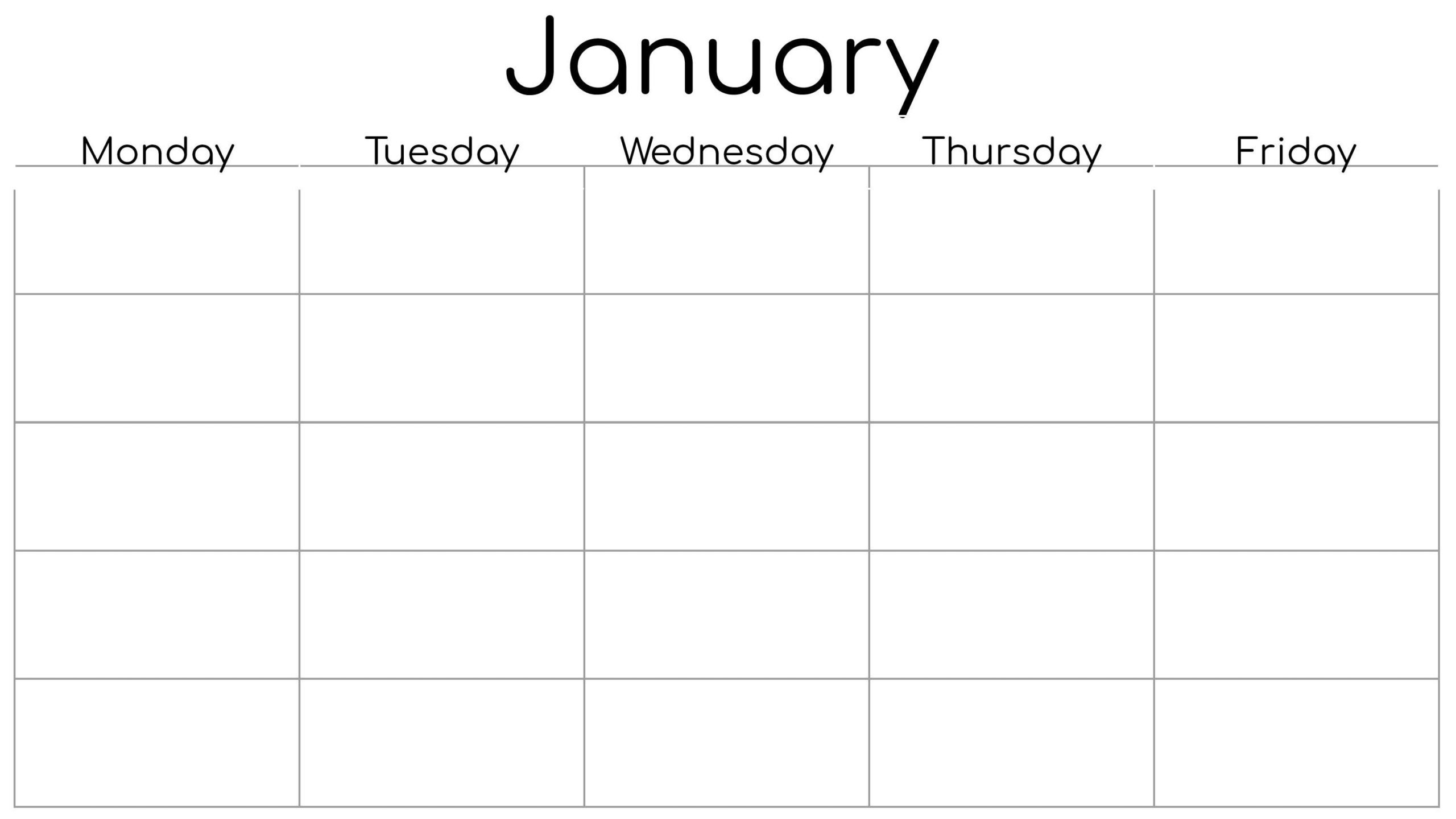 5 Day Week Calendar Printable Free