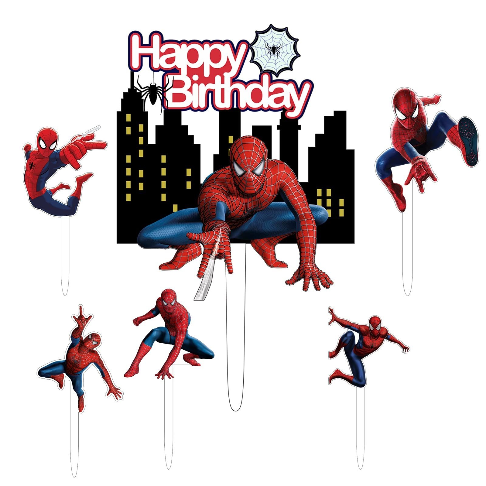 6 Pcs Spiderman Happy Birthday Cake Topper For Hero Theme Birthday