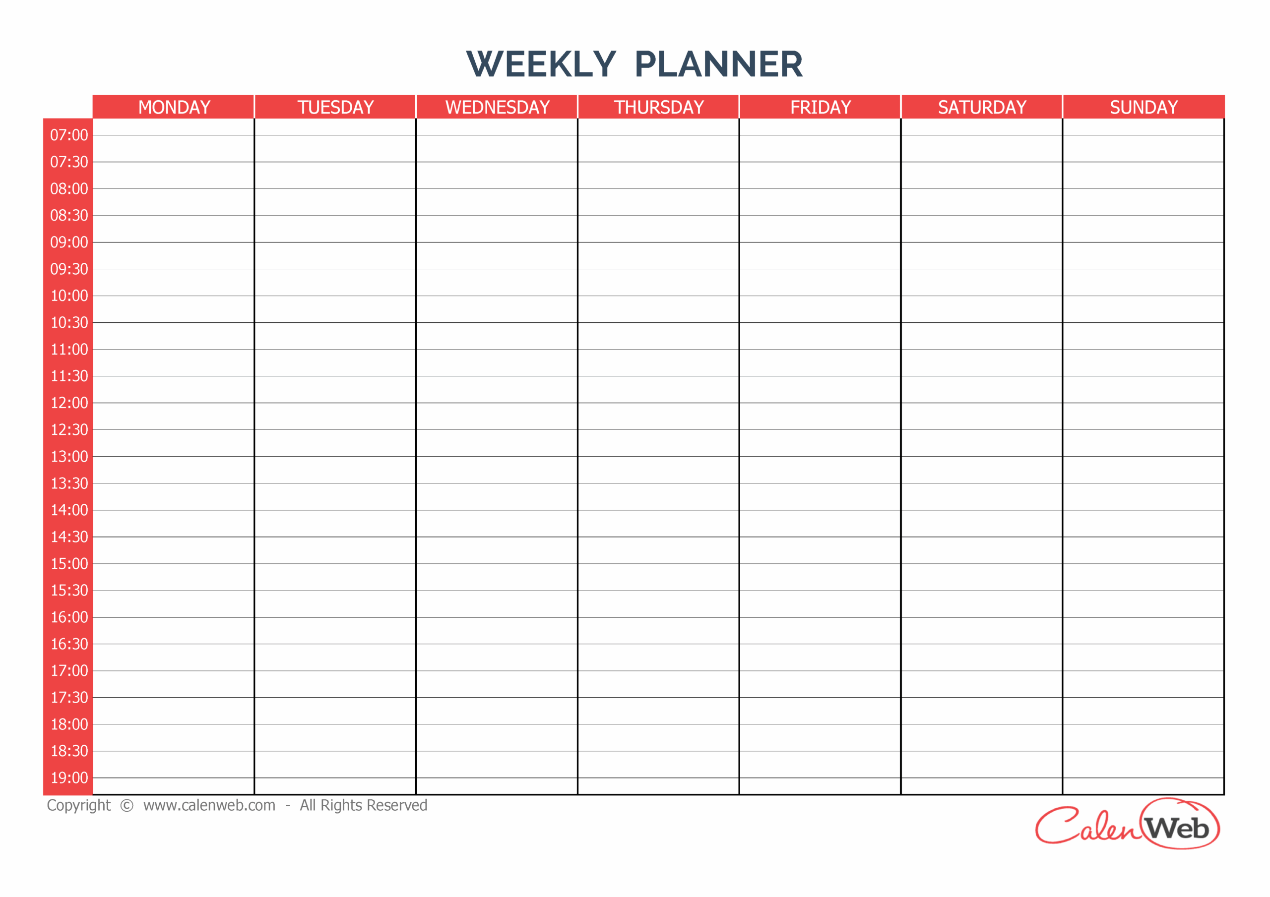 7 Day Printable Weekly Schedule Template