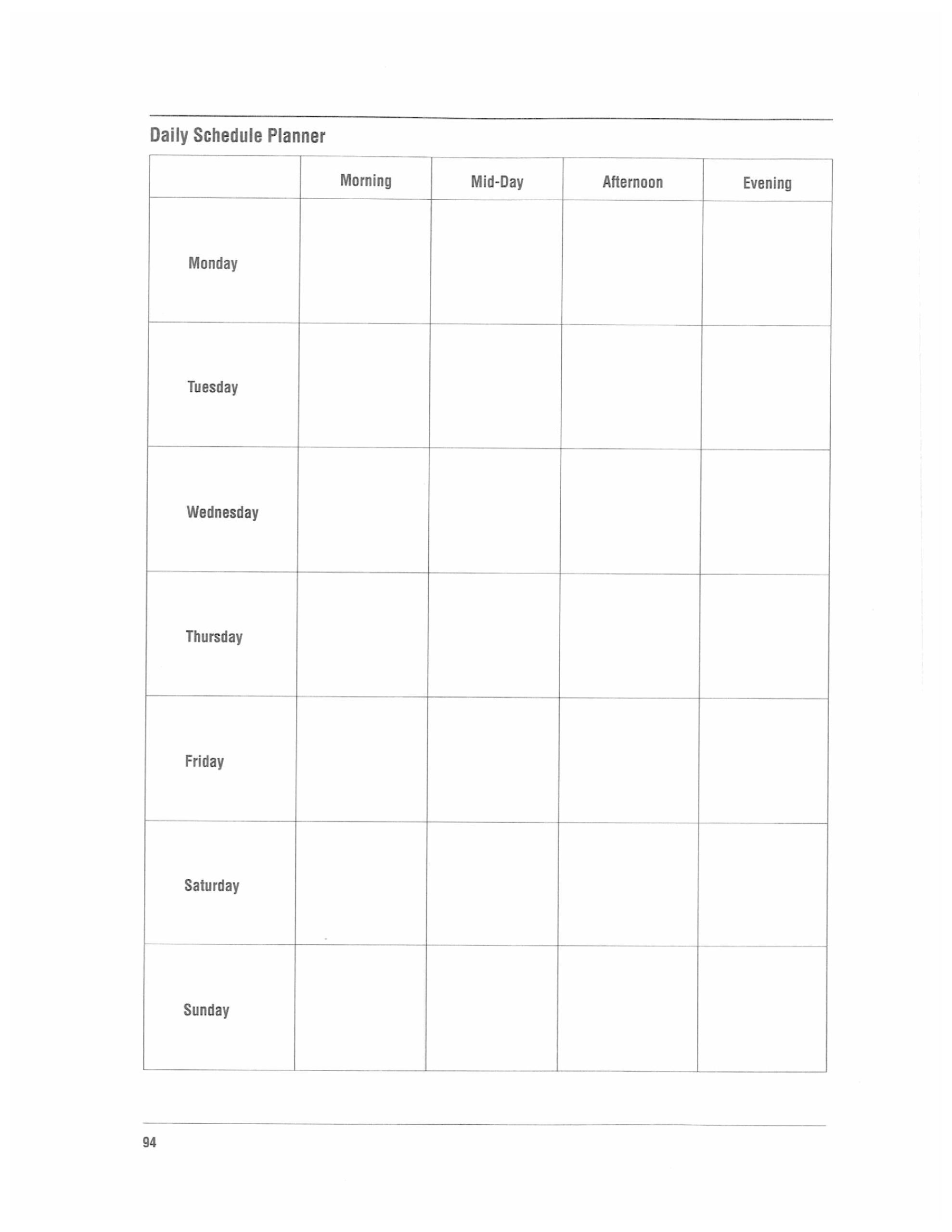 7 Day Printable Weekly Schedule Template