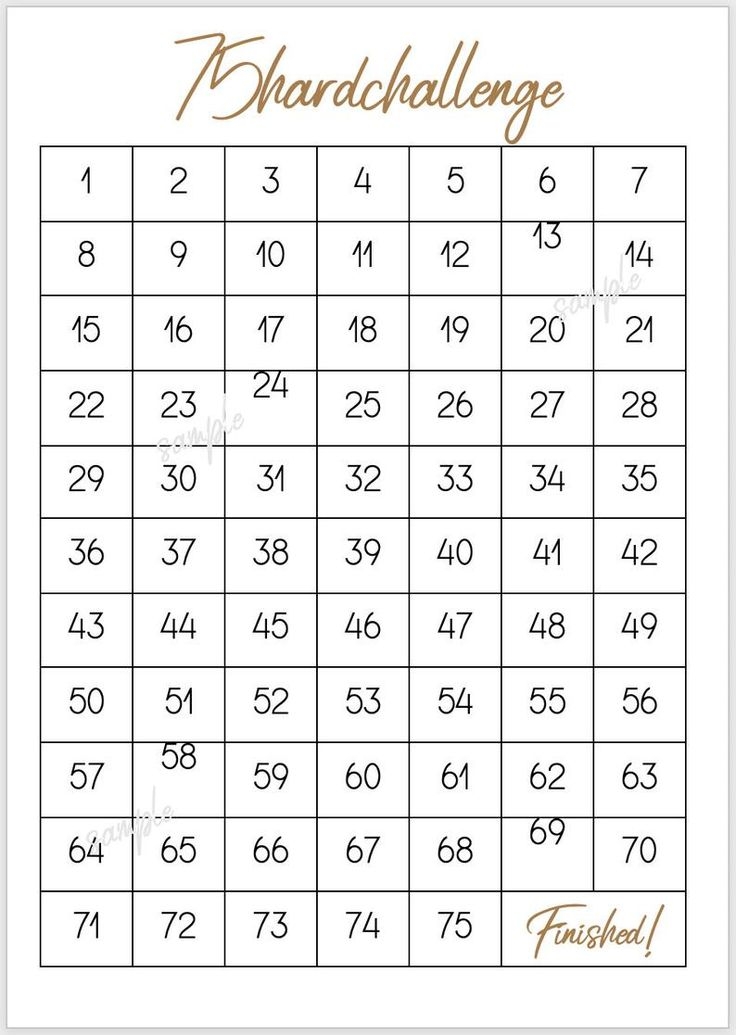 75 Day Hard Challenge Printable