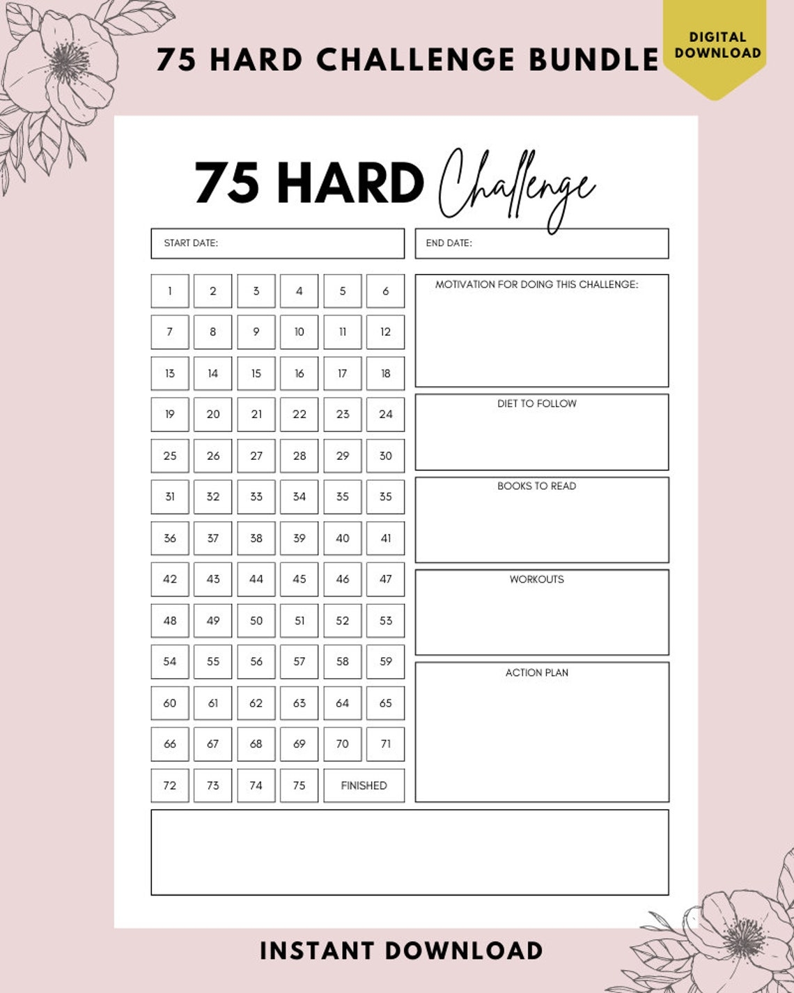 75 Day Hard Challenge Printable