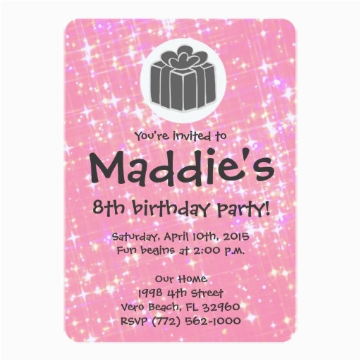 8th Birthday Invitation Templates Girls Pink Sparkle 8th Birthday Party 