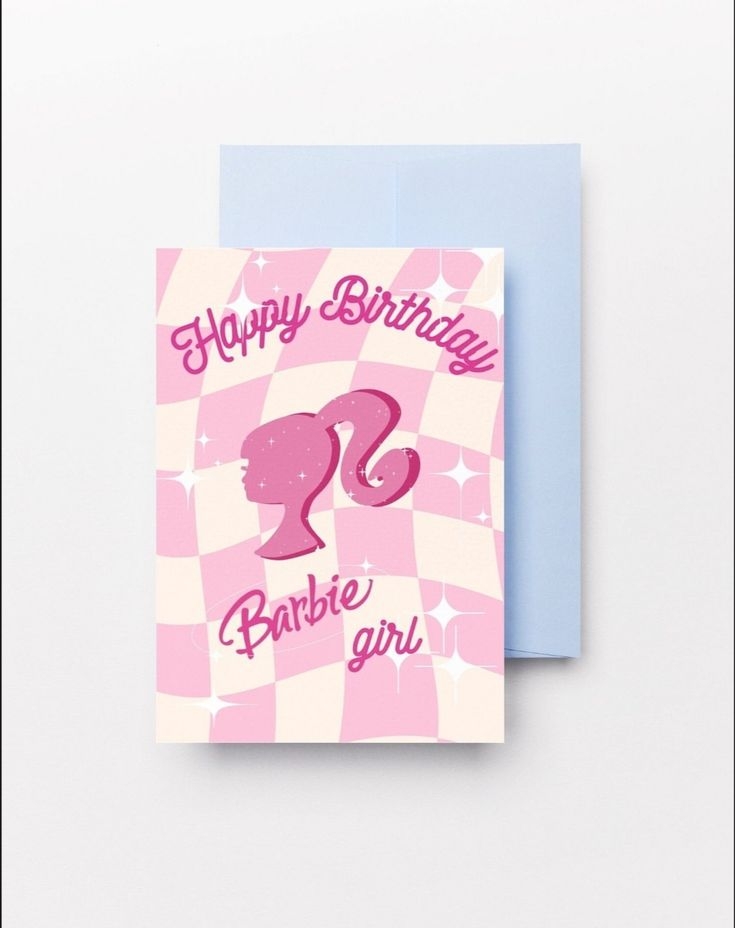 A Pink Card With The Words Happy Birthday Barbie Girl On It And A 