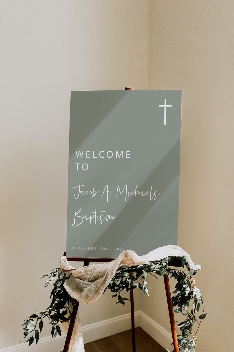 Baptism Welcome Sign Template Green Baptism Sage Green Etsy