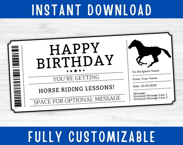 Birthday Horse Riding Lessons Ticket Gift Surprise Horseback Ticket