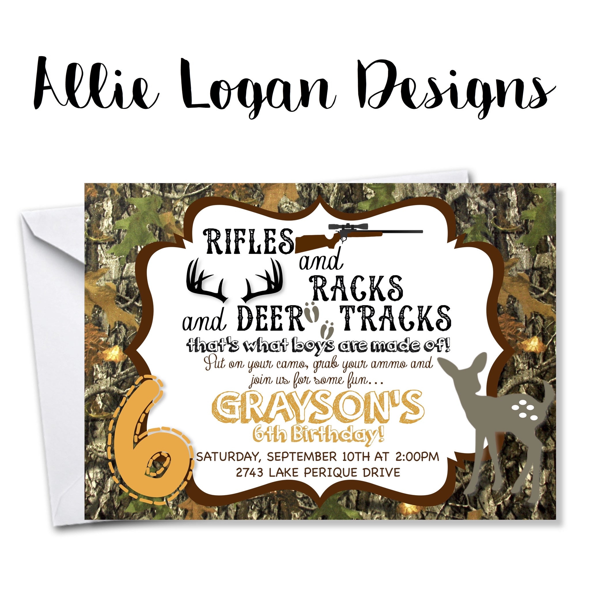 Camo Ammo Hunting Birthday Invitation Allie Logan Designs 