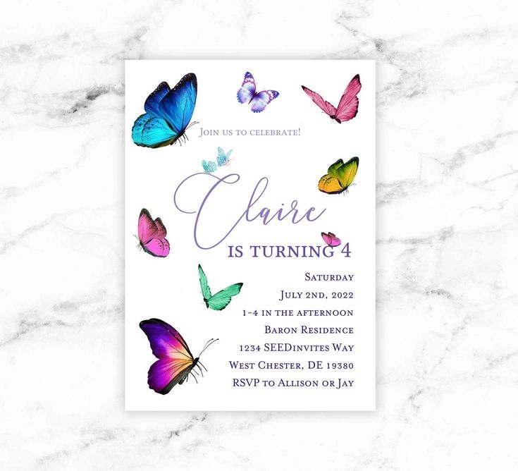 Colorful Butterfly Birthday Invitation Editable Template Printable