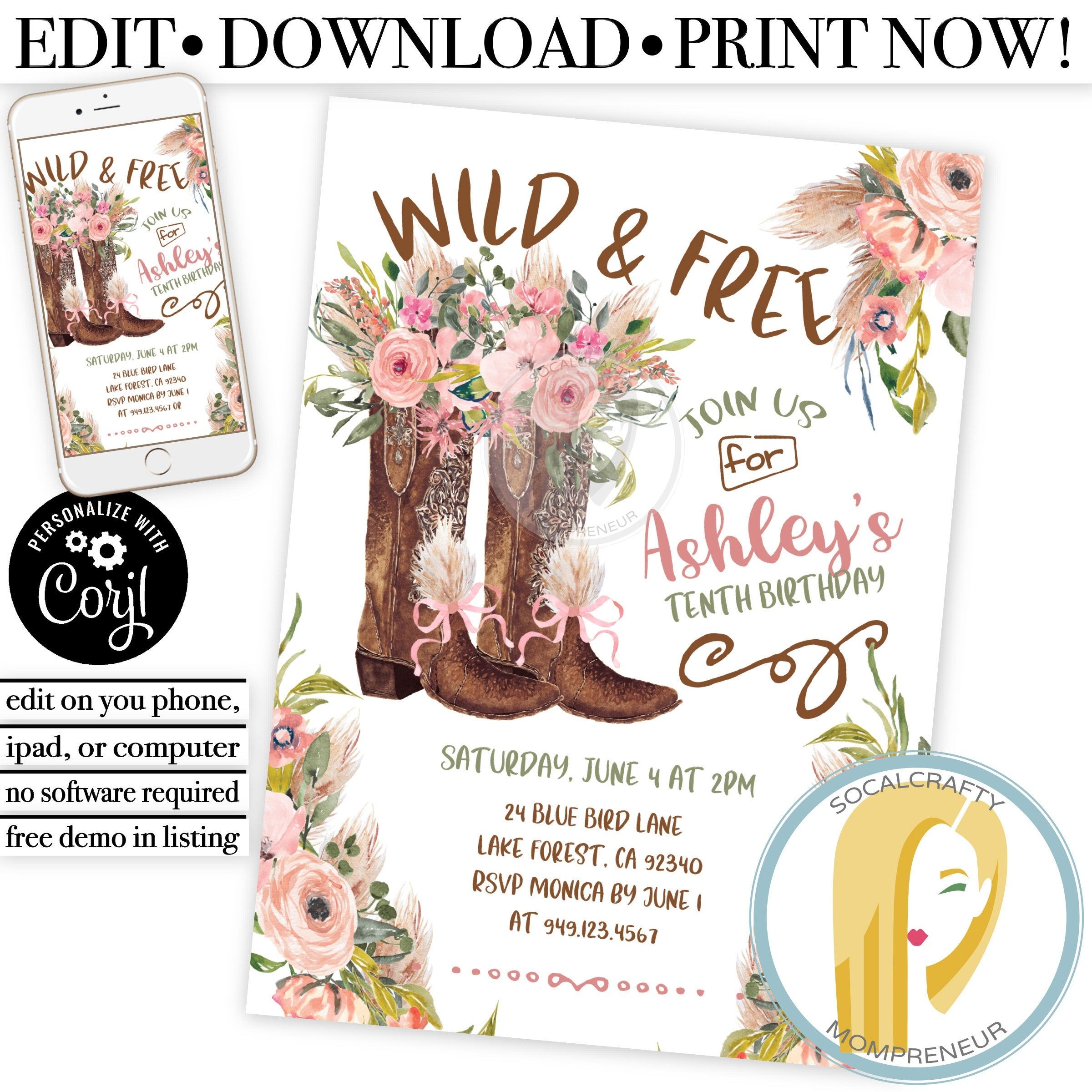 Cowgirl Party Invitation Templates Free Printable Word Searches