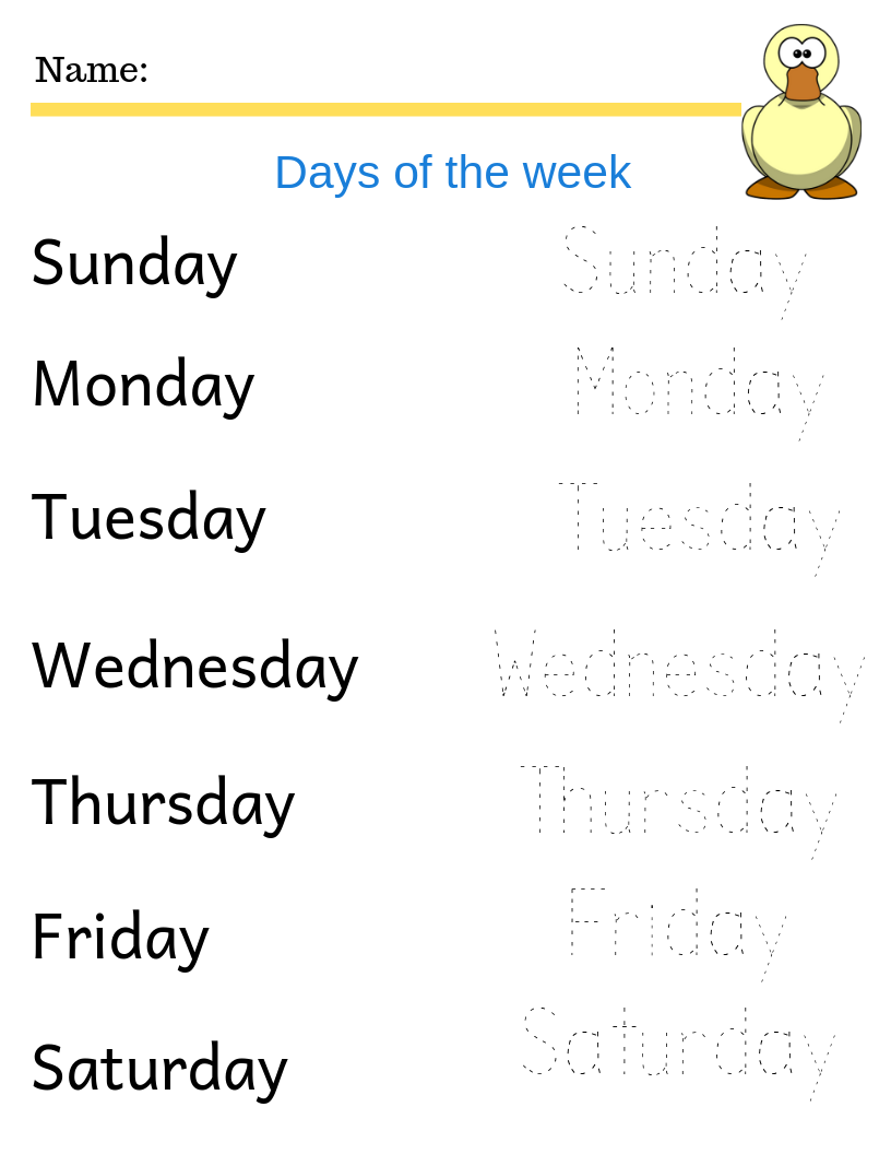 Days Of The Week FREE Printables For Early Elementary Education