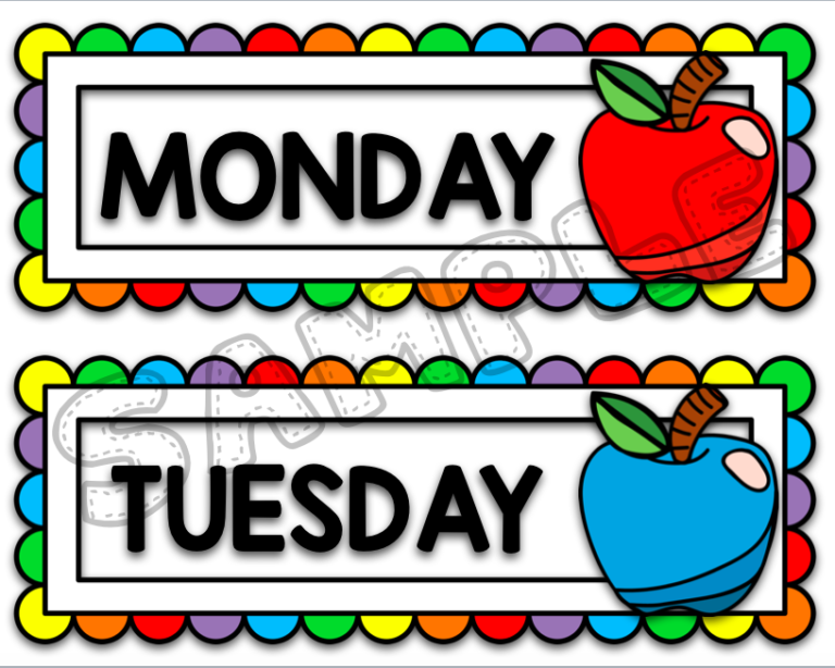 Days Of The Week Labels Free Printable