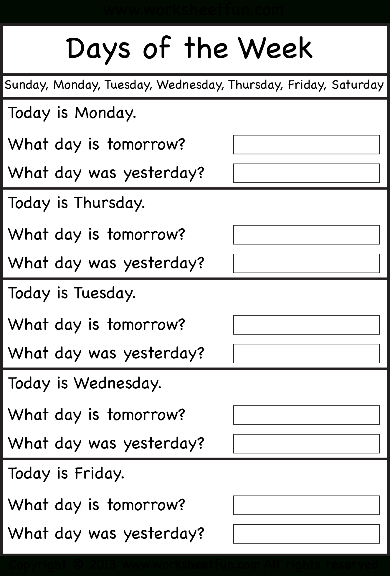 Days Of The Week Worksheet Free Printable Worksheets Worksheetfun 