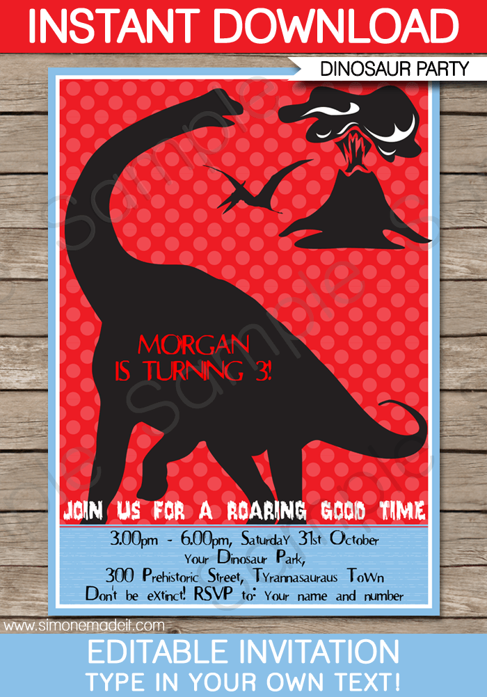 Dinosaur Party Invitations Template Birthday Party