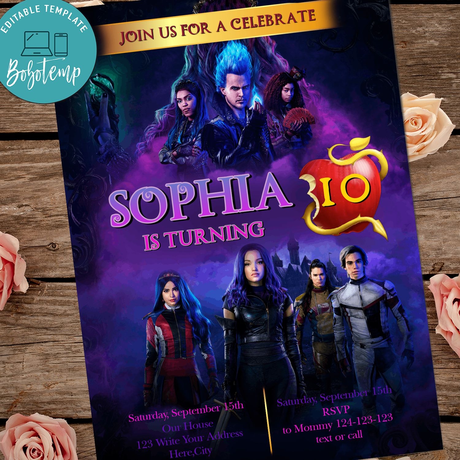 Disney Descendants Mal Evie Birthday Party Invitations Printable Bobotemp