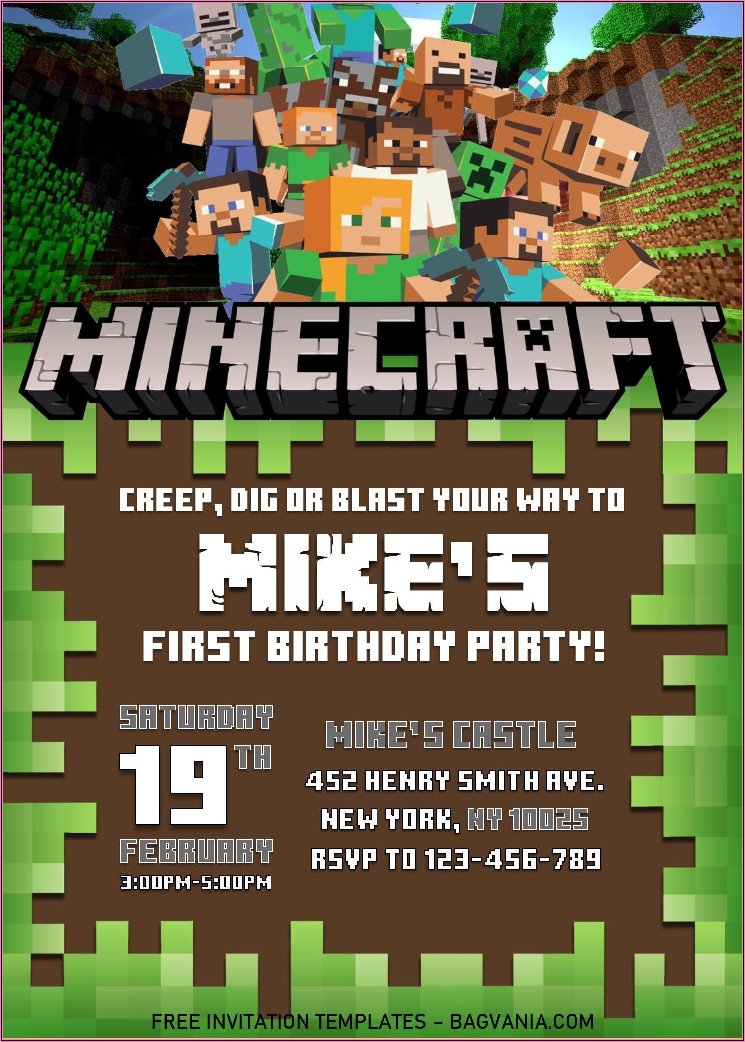 Downloadable Free Printable Minecraft Birthday Invitations 