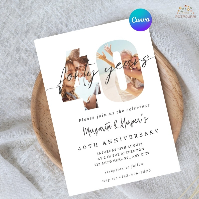 Editable 40th Anniversary Invitations 40th Wedding Anniversary 