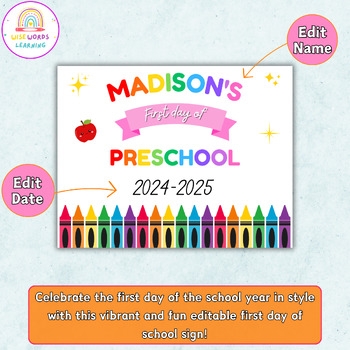 Editable First Day Preschool Sign 1st Day Of Pre school Sign 