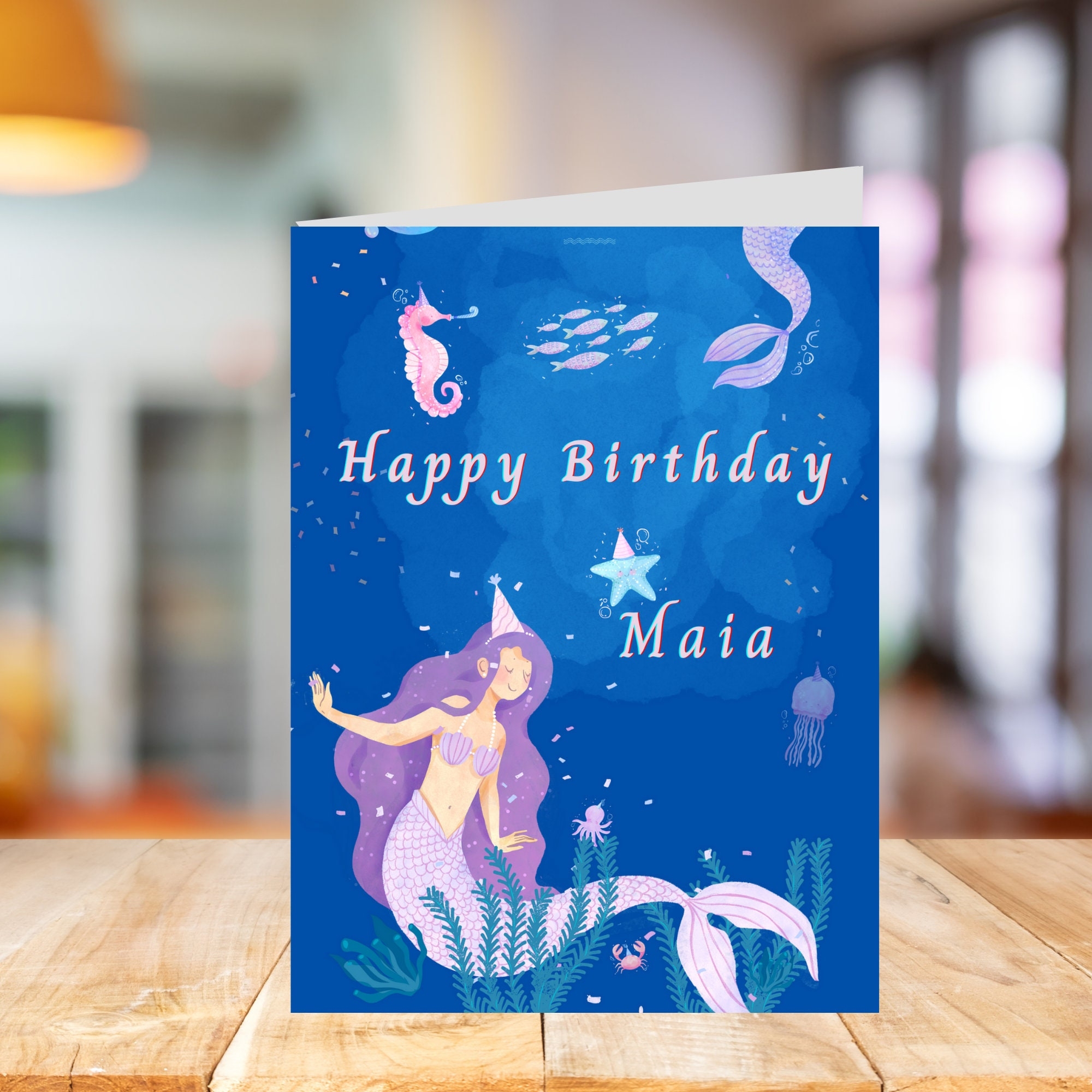 EDITABLE Mermaid Birthday Card Template DIGITAL DOWNLOAD Instant 