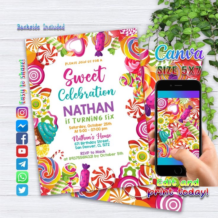 Editable Sweets Candy Invitation Sweet Candy Birthday Invitation 