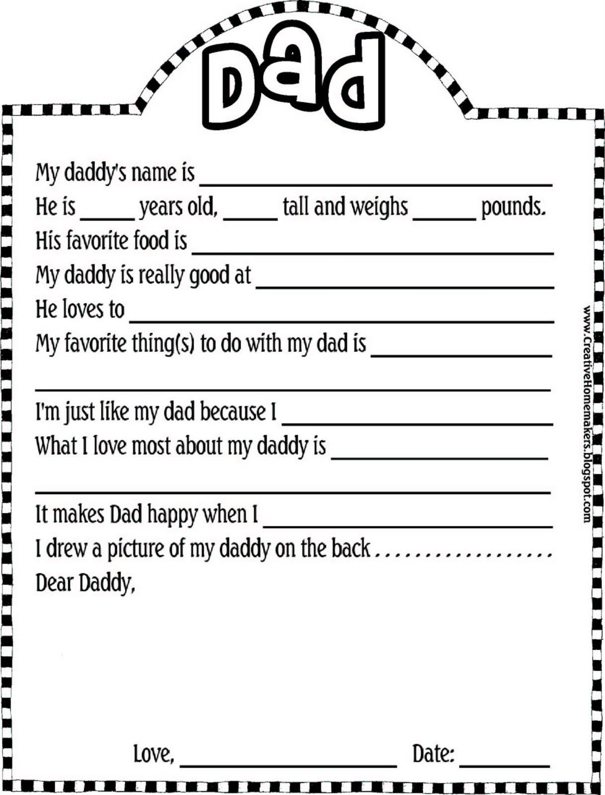 Father S Day Fill In The Blank Printable Printable Word Searches