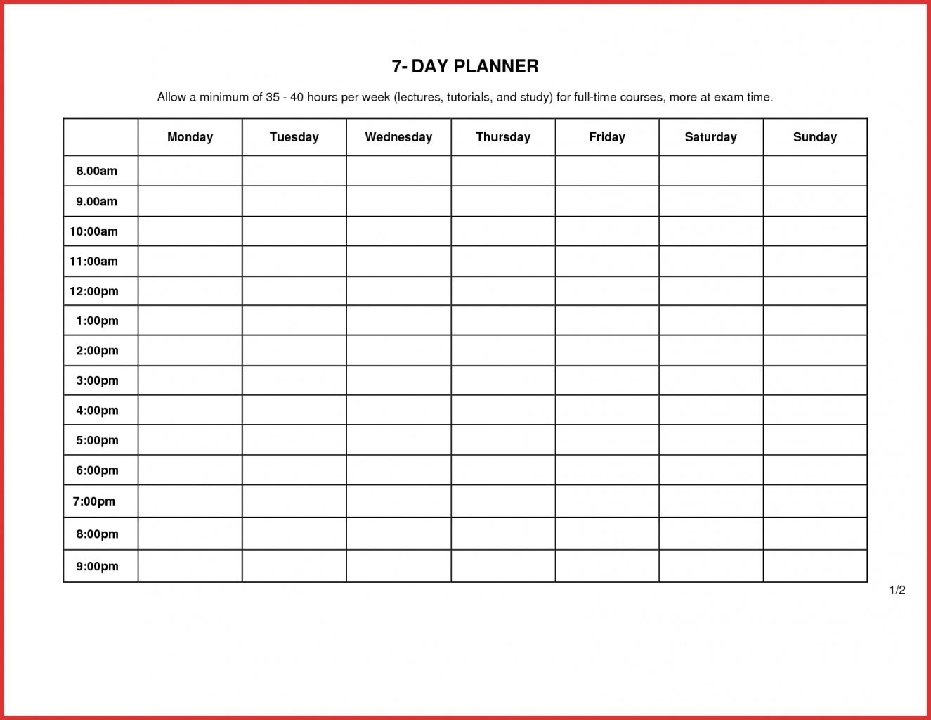 Fill In Blank 7 Day Printable Weekly Schedule Template Printables