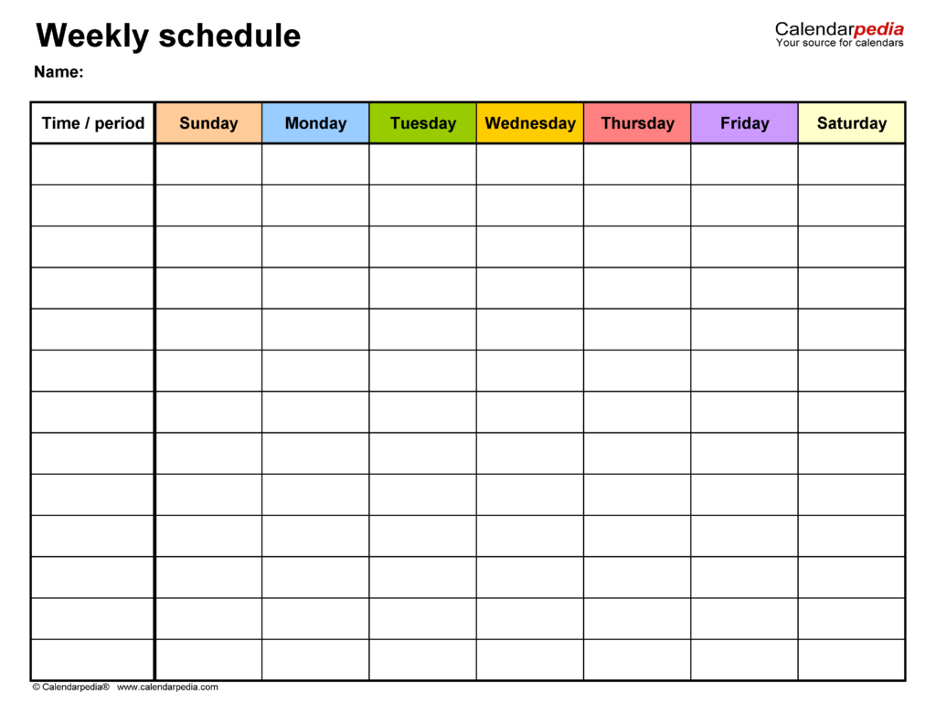 Fill In Blank 7 Day Printable Weekly Schedule Template Printables 
