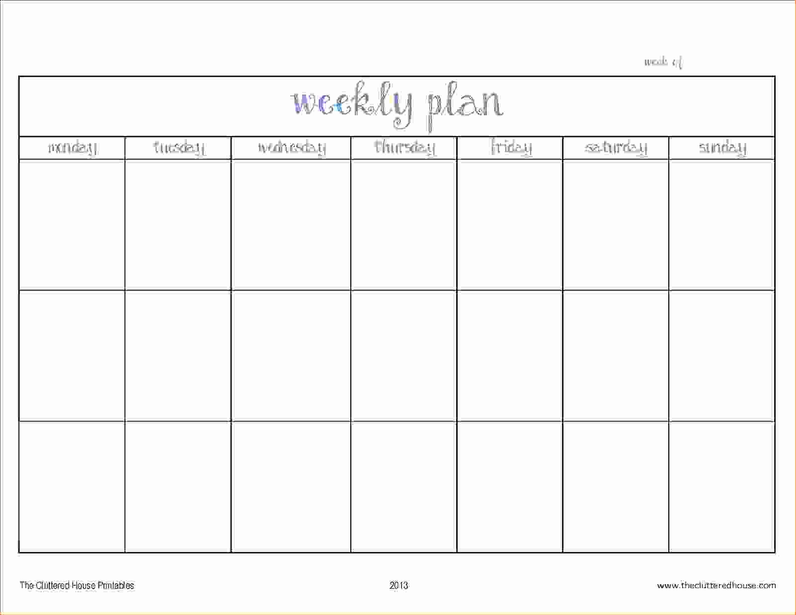 Fill In Blank 7 Day Printable Weekly Schedule Template