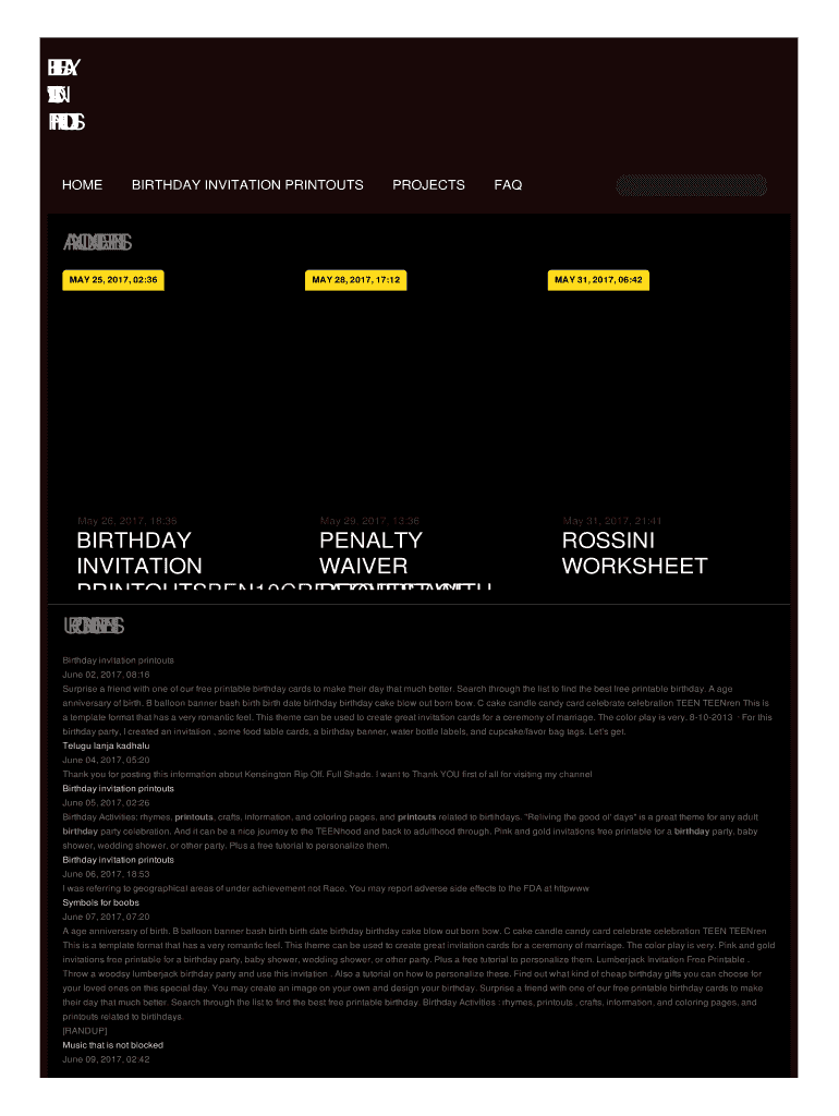 Fillable Online BIRTHDAY INVITATION PRINTOUTS Fax Email Print PdfFiller