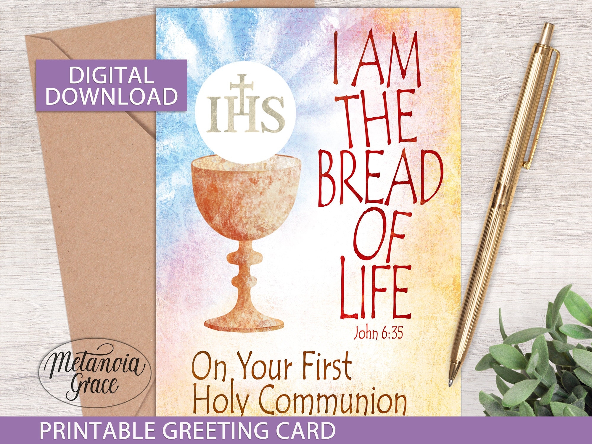First Communion Card Printable First Holy Communion Christian Note 