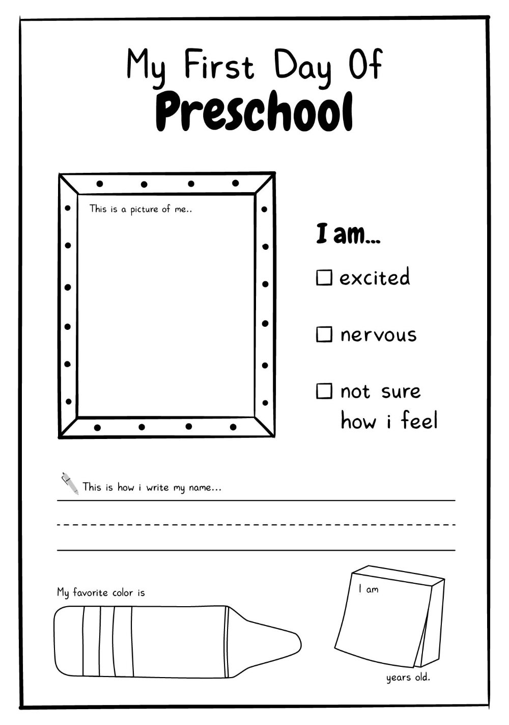 First Day Of Preschool 10 Free PDF Printables Printablee 