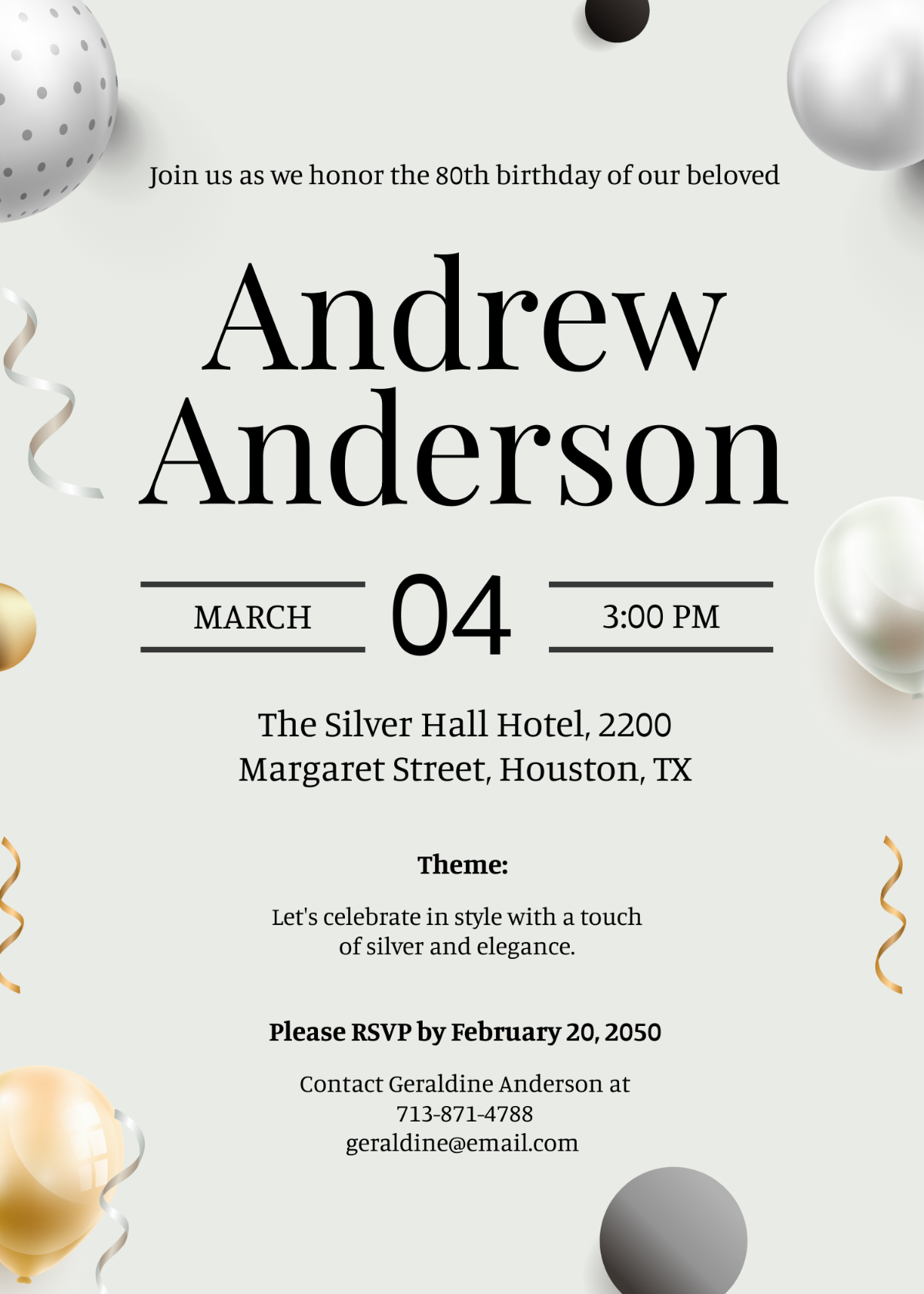 Free 80Th Birthday Invitation Templates Editable And Printable