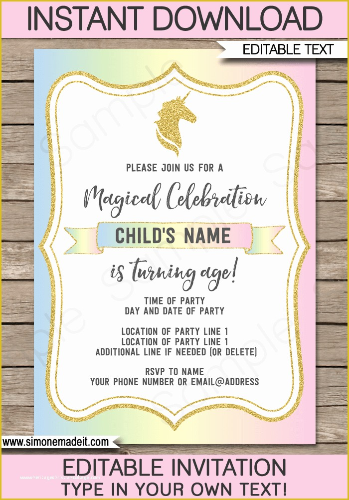 Free Birthday Invitations Templates To Print Of Unicorn Party 