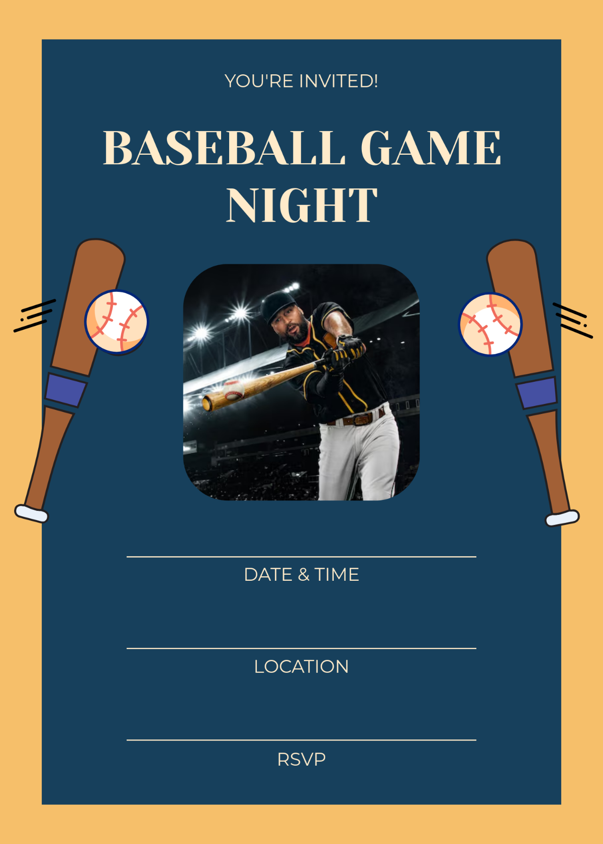 Free Blank Baseball Game Night Invitation Template To Edit Online