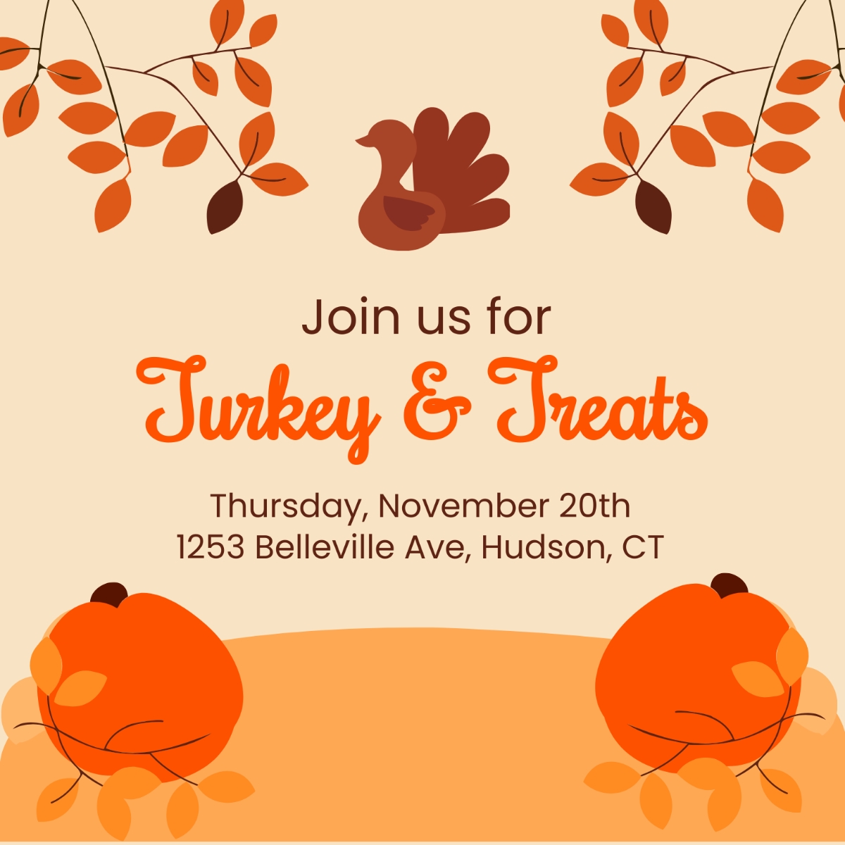 Free Brown Thanksgiving Invitation Template To Edit Online
